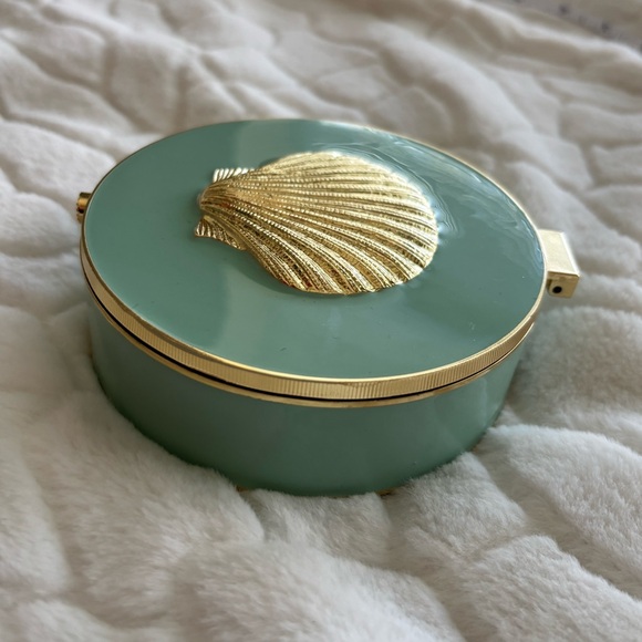 Gold Shell Accent Trinket Box in Seafoam Green with Mirror - Picture 4 of 10